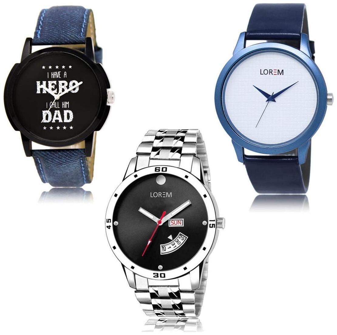 

LOREM LK-07-33-104 Day Date Function Exclusive Designer Pack of 3 For Men watches