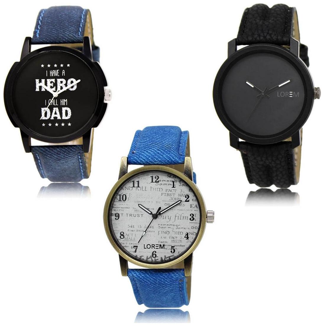 

LOREM LK-07-21-28 Multi Color Exclusive Designer Pack of 3 For Men watches