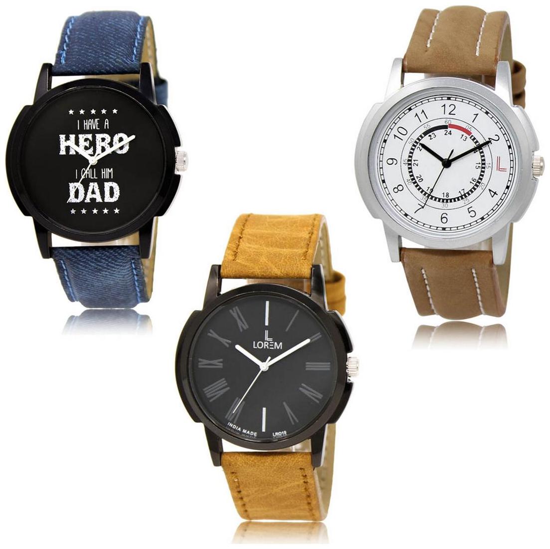 

LOREM LK-07-17-19 Brown Color New Stylish Precious Design Pack of 3 Men watches
