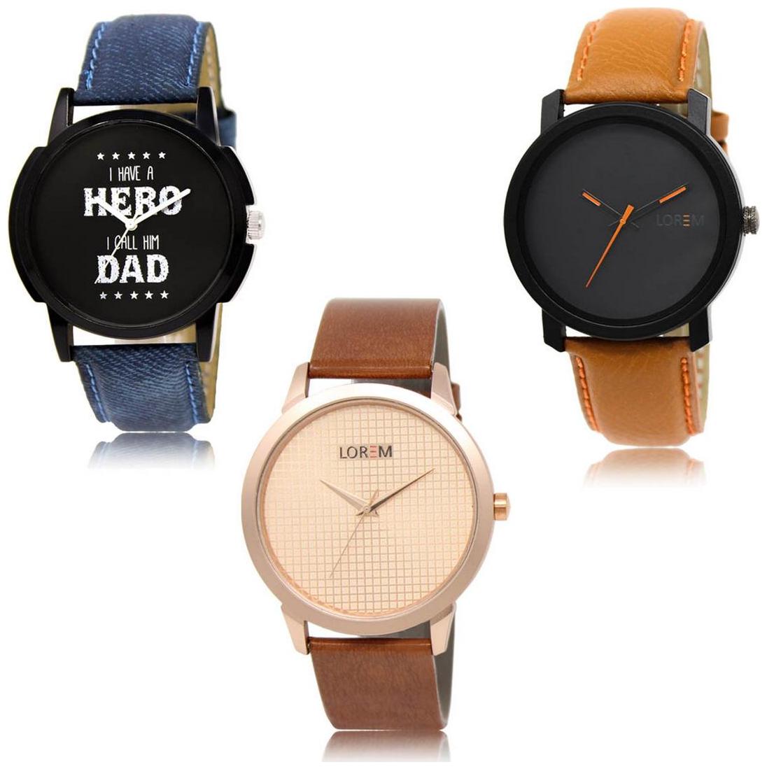 

LOREM LK-07-20-34 Multi Color New Stylish Precious Design Pack of 3 Men watches