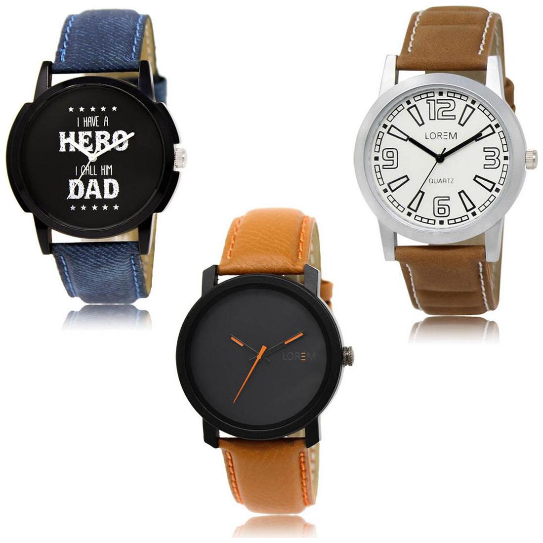 

LOREM LK-07-15-20 Multi Color New Stylish Precious Design Pack of 3 Men watches