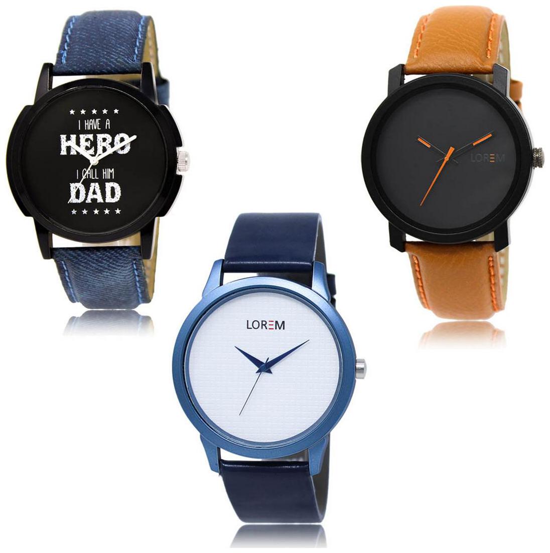 

LOREM LK-07-20-33 Multi Color Exclusive Designer Pack of 3 For Men watches