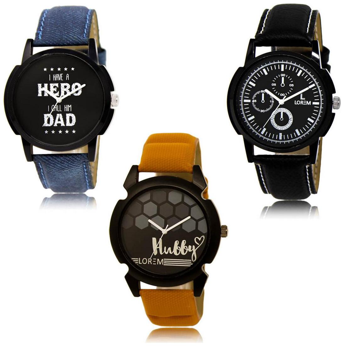 

LOREM LK-07-13-32 Multi Color Exclusive Designer Pack of 3 For Men watches