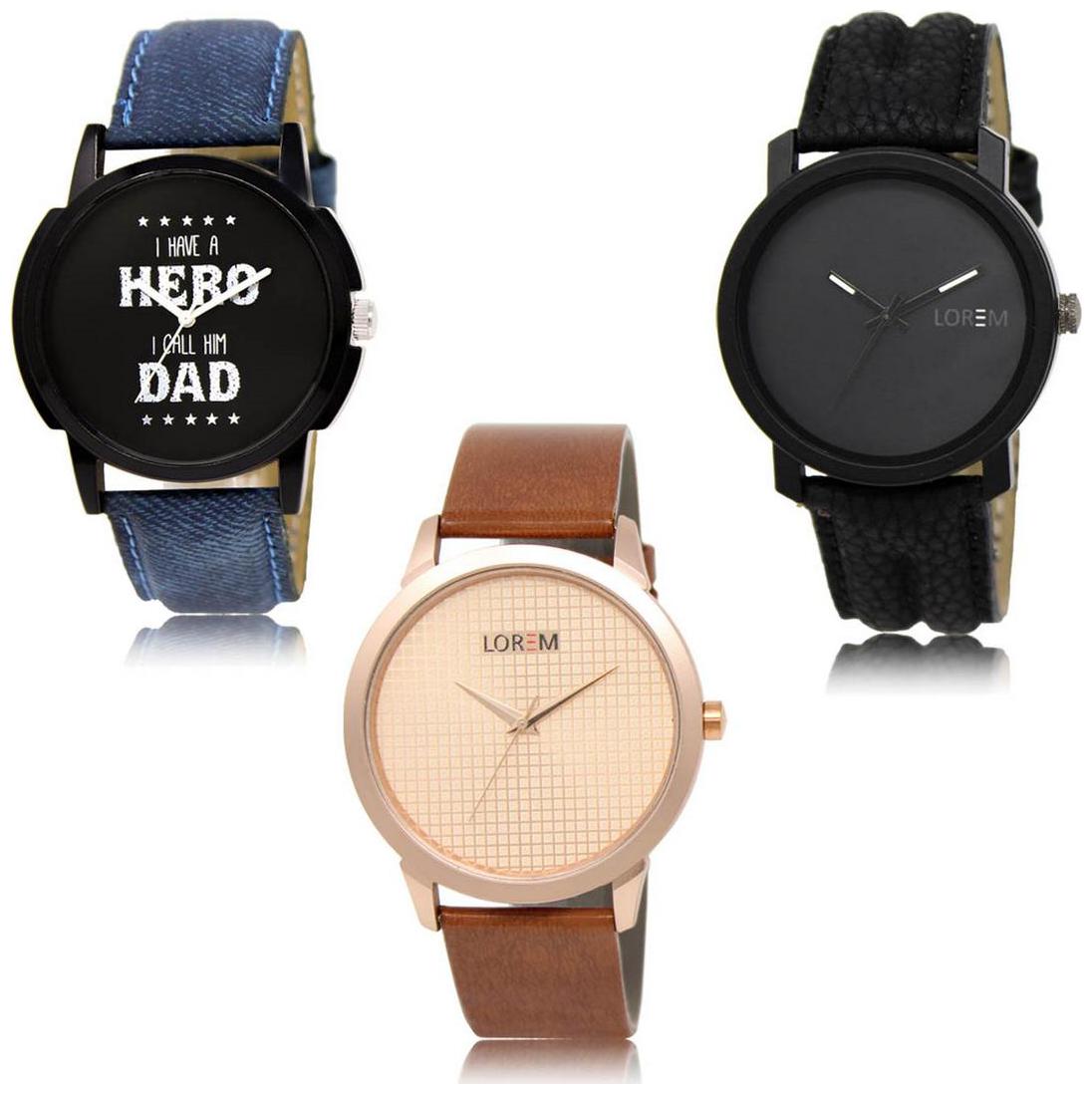 

LOREM LK-07-21-34 Multi Color Exclusive Designer Pack of 3 For Men watches