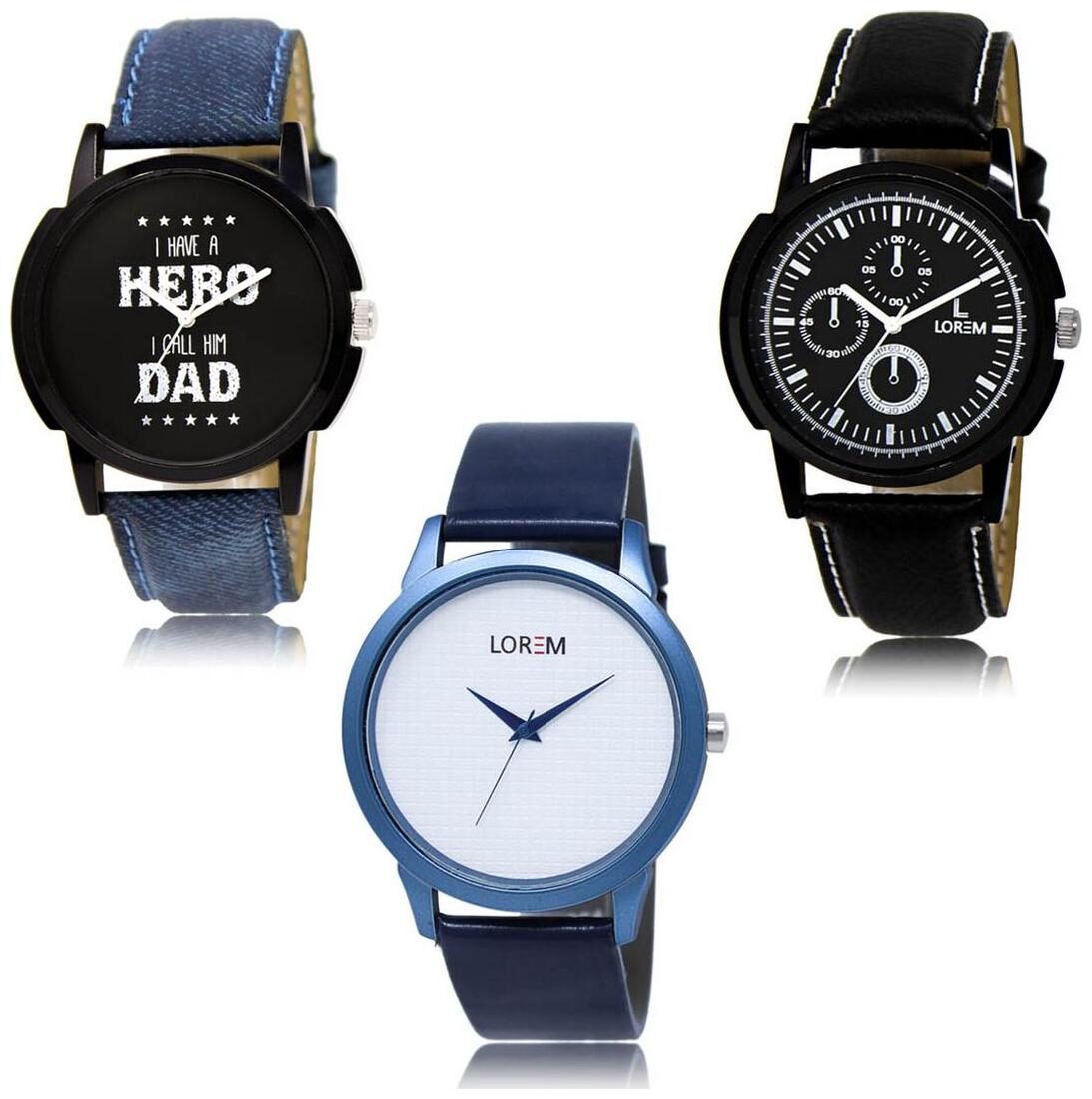 

LOREM LK-07-13-33 Multi Color New Stylish Precious Design Pack of 3 Men watches