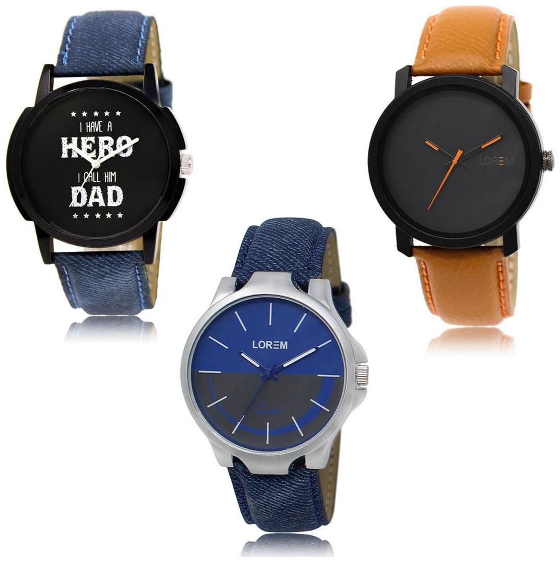 

LOREM LK-07-20-24 Multi Color New Stylish Precious Design Pack of 3 Men watches