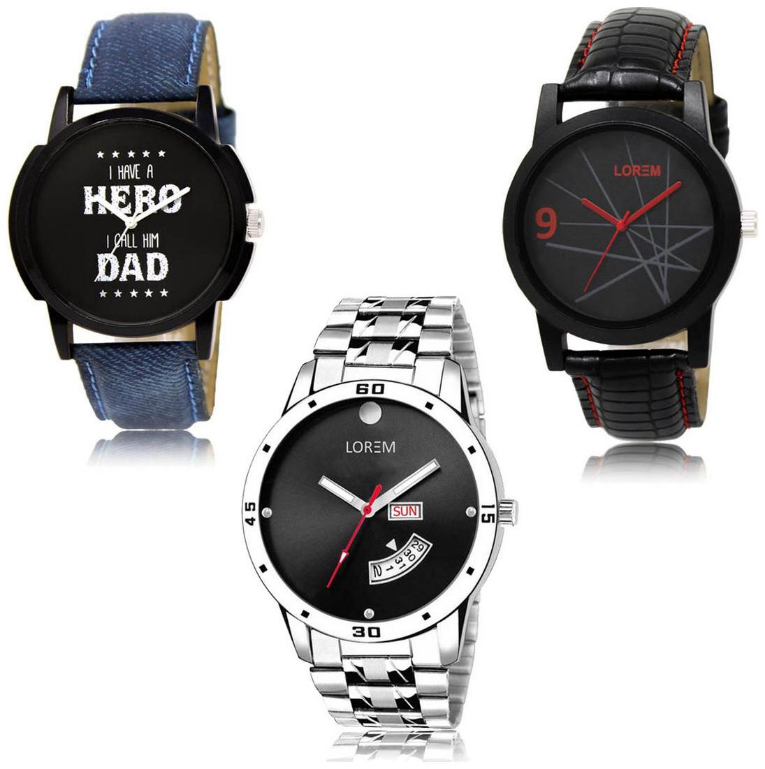 

LOREM LK-07-08-104 Day Date Function New Stylish Precious Design Pack of 3 Men watches