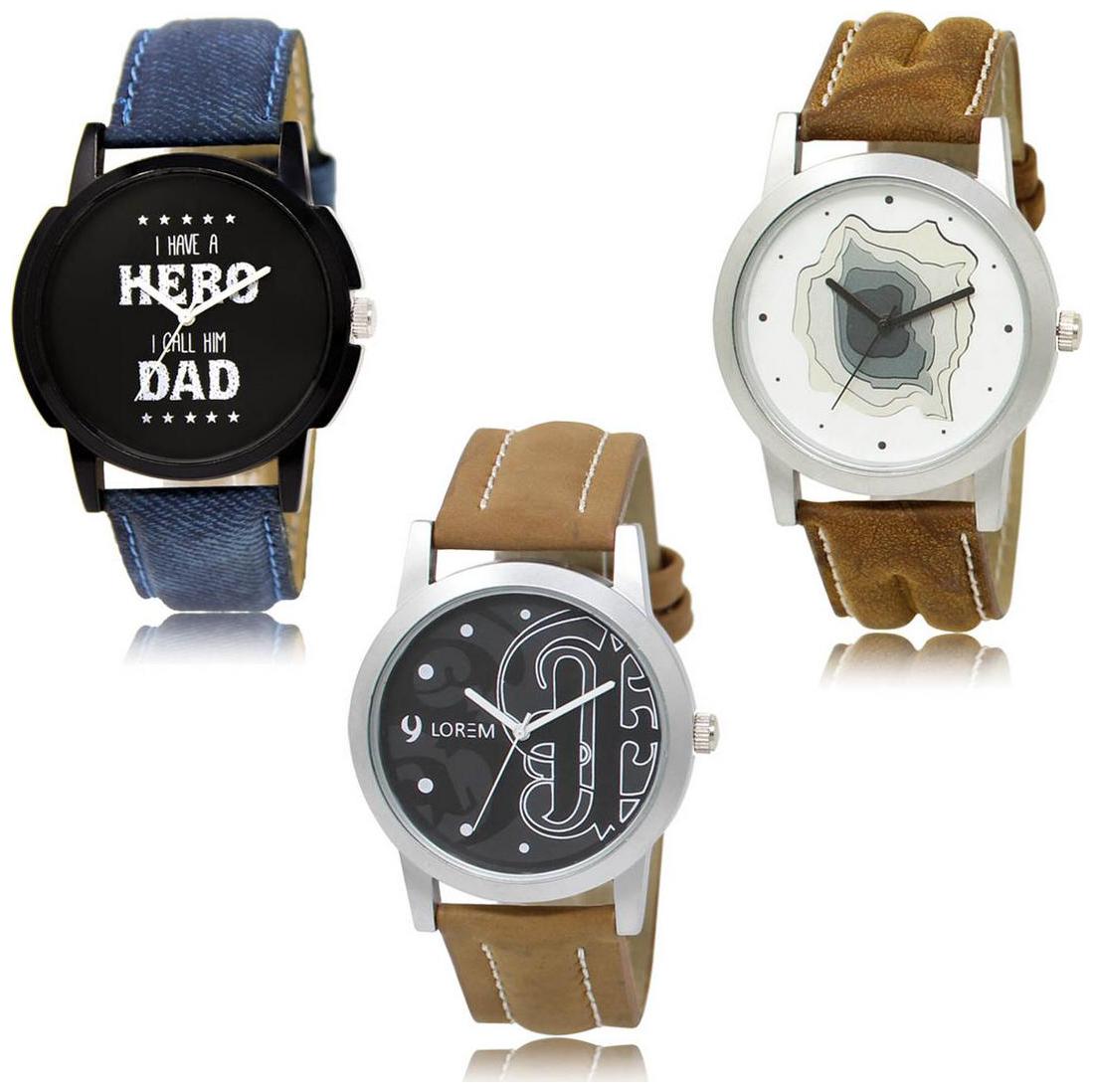 

LOREM LK-07-09-14 Brown Color Exclusive Designer Pack of 3 For Men watches