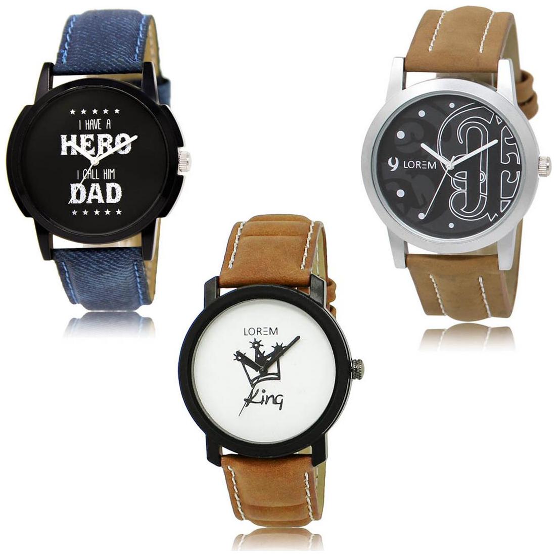 

LOREM LK-07-14-18 Brown Color Exclusive Designer Pack of 3 For Men watches