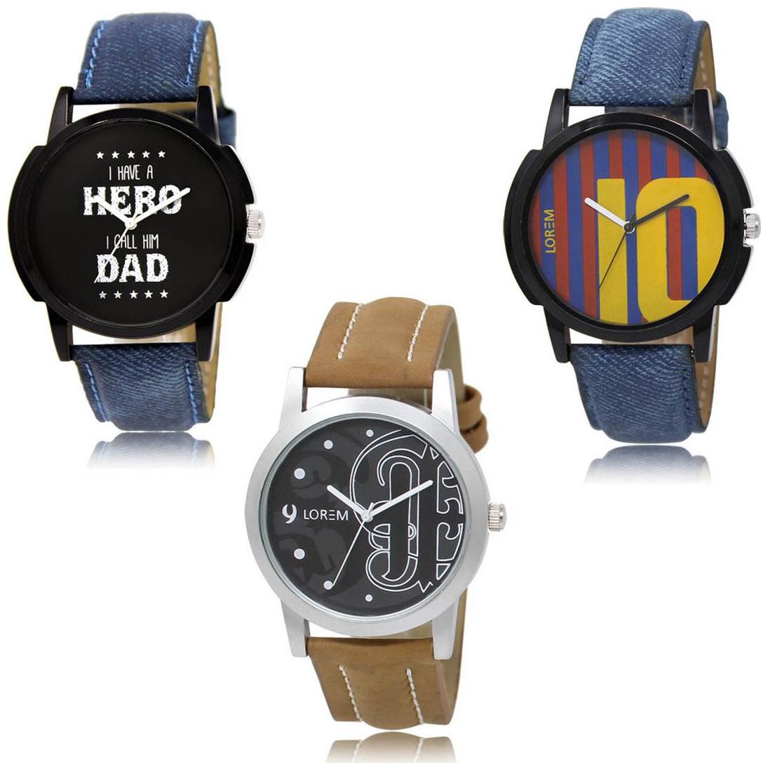 

LOREM LK-07-10-14 Multi Color Exclusive Designer Pack of 3 For Men watches