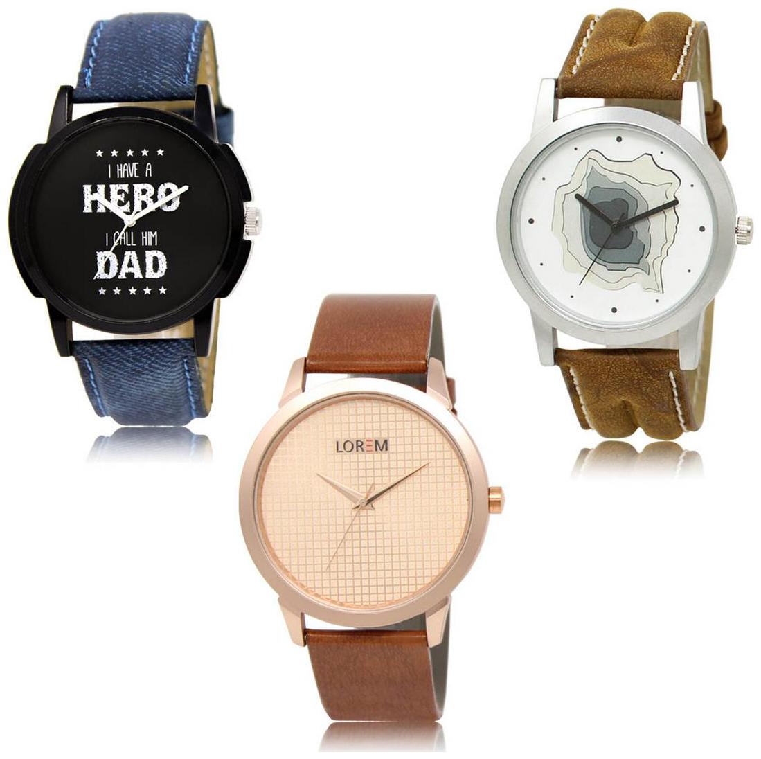 

LOREM LK-07-09-34 Brown Color Exclusive Designer Pack of 3 For Men watches