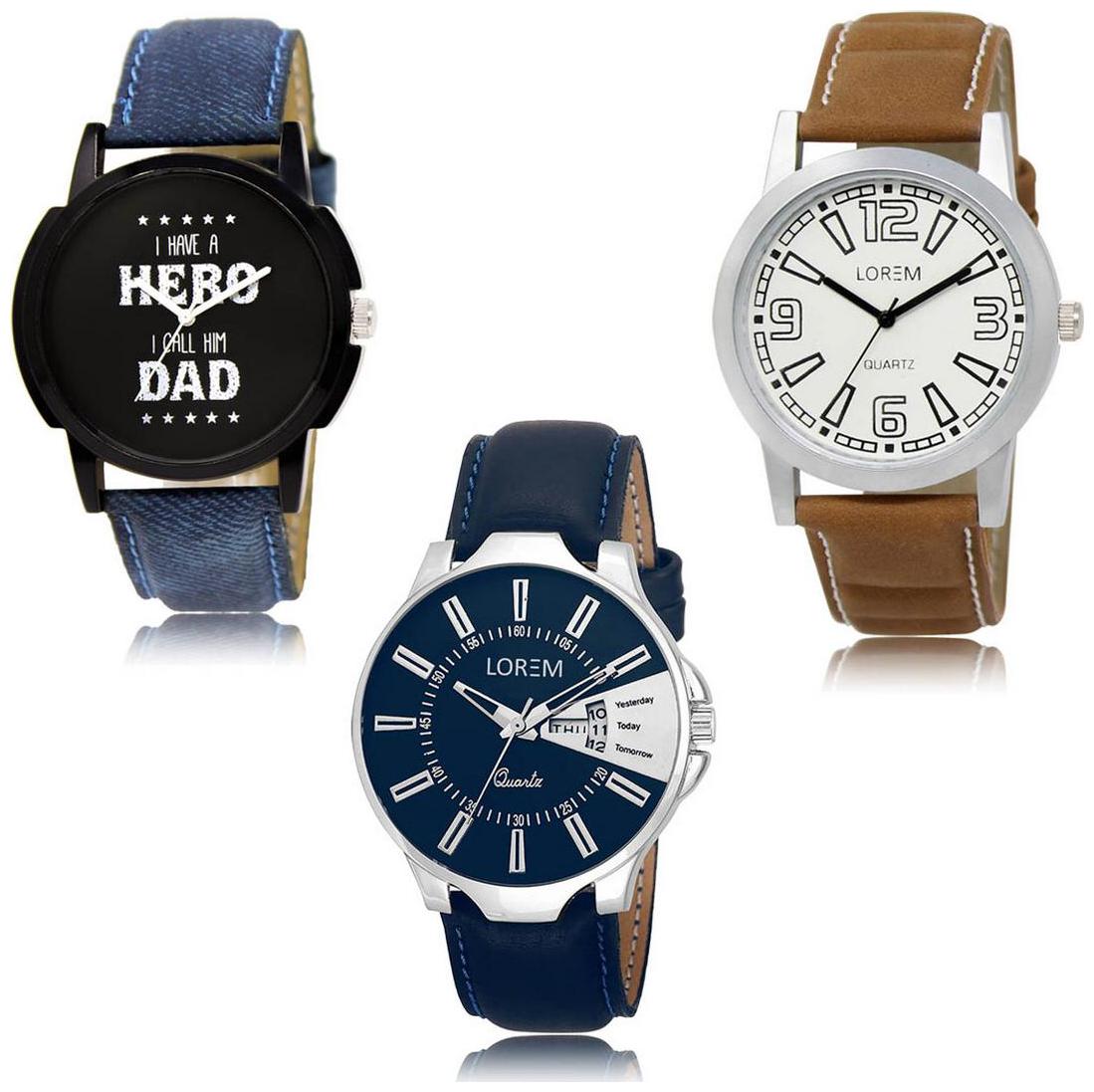 

LOREM LK-07-15-23 Day Date Function Exclusive Designer Pack of 3 For Men watches