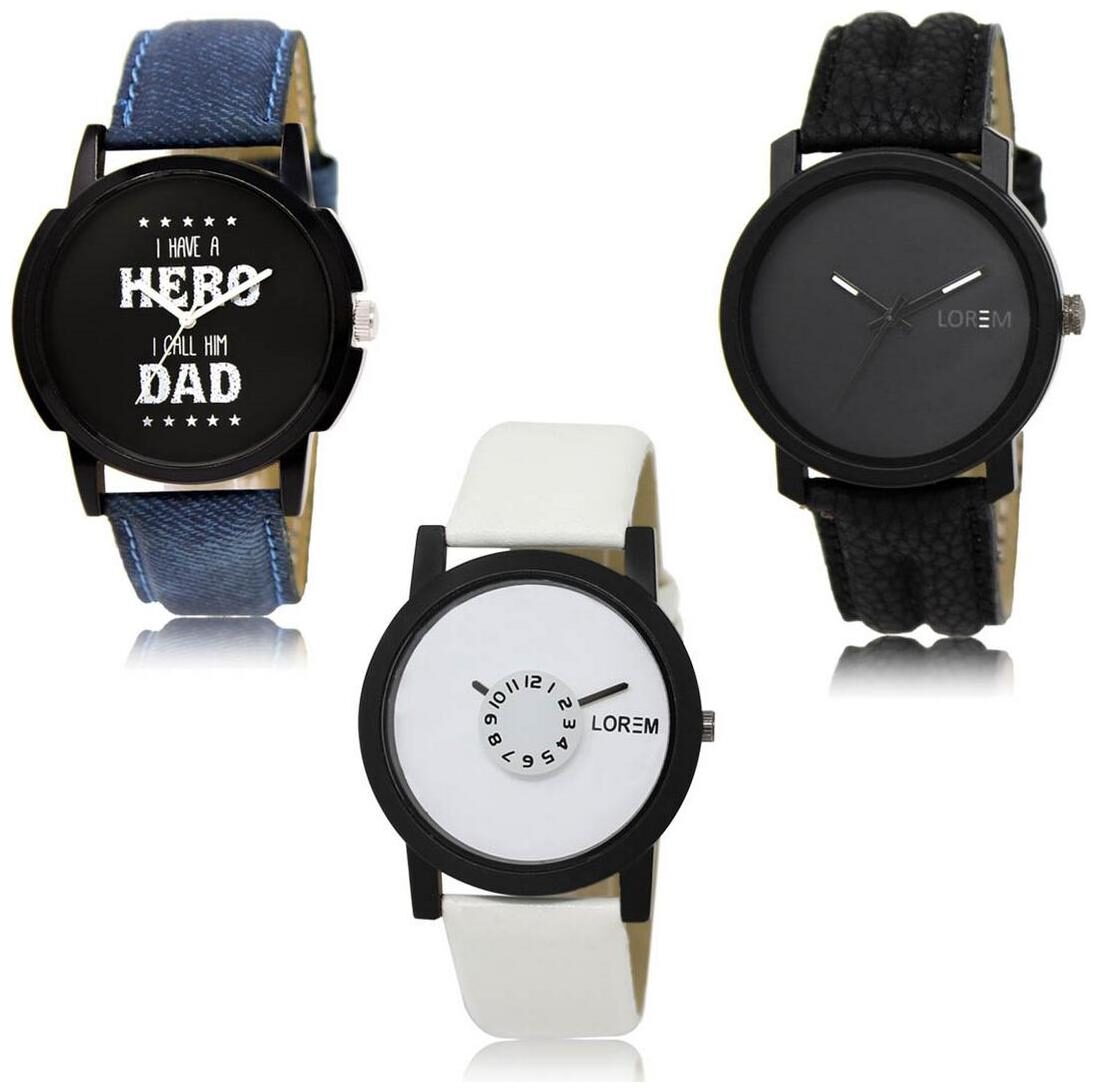 

LOREM LK-07-21-26 Multi Color Exclusive Designer Pack of 3 For Men watches