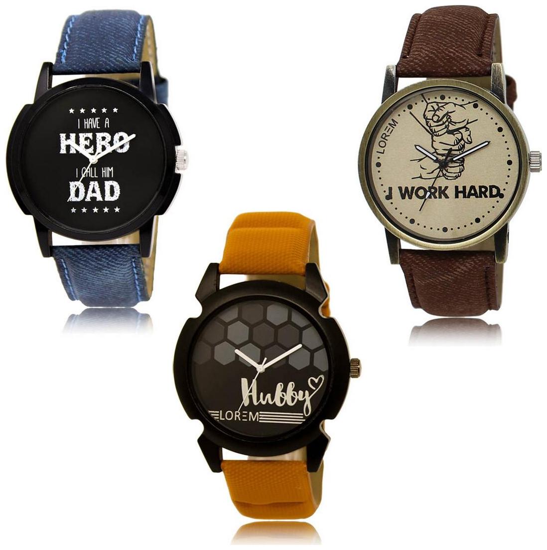 

LOREM LK-07-29-32 Multi Color Exclusive Designer Pack of 3 For Men watches