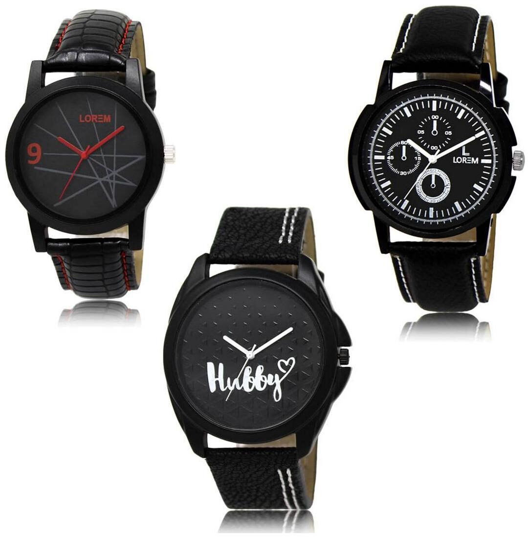 

LOREM LK-08-13-31 Black Color Exclusive Designer Pack of 3 For Men watches