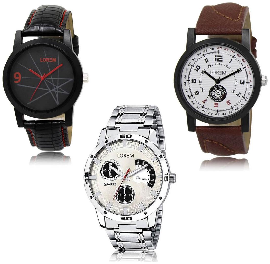

LOREM LK-08-11-101 Multi Color New Stylish Precious Design Pack of 3 Men watches