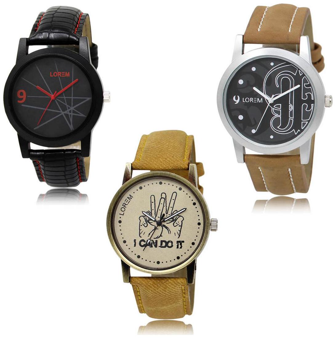 

LOREM LK-08-14-30 Multi Color New Stylish Precious Design Pack of 3 Men watches