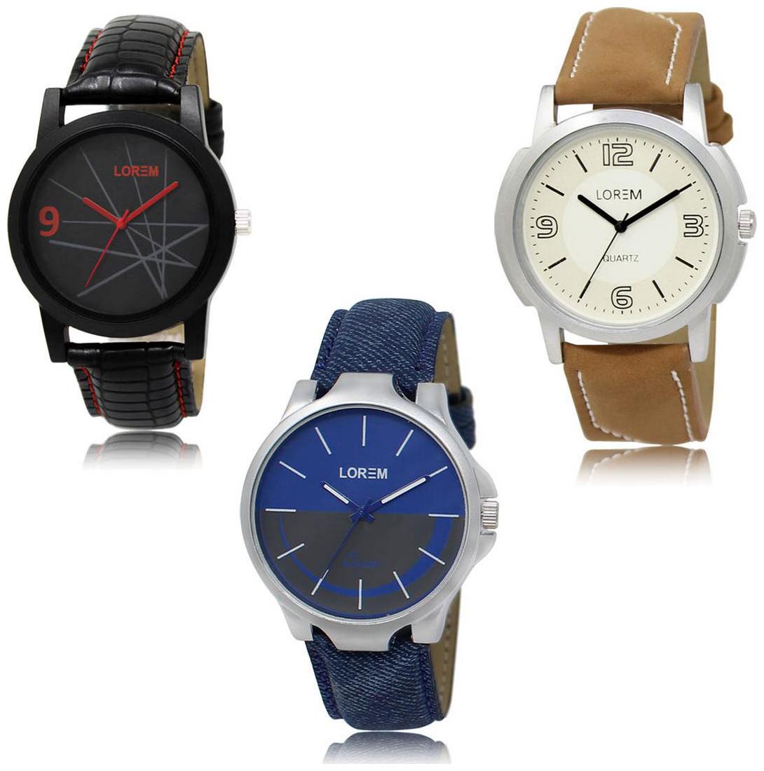

LOREM LK-08-16-24 Multi Color Exclusive Designer Pack of 3 For Men watches