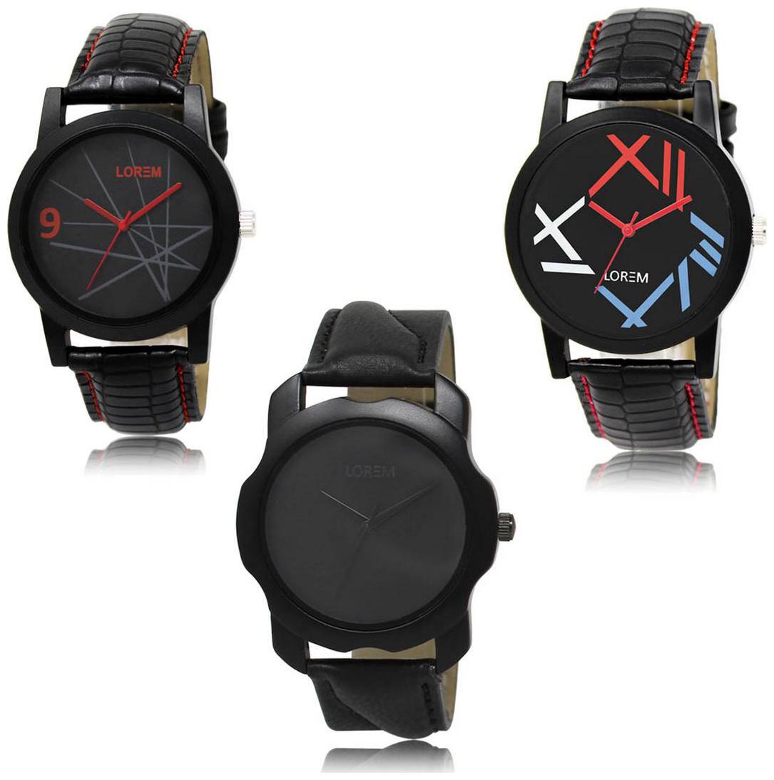 

LOREM LK-08-12-22 Black Color Exclusive Designer Pack of 3 For Men watches