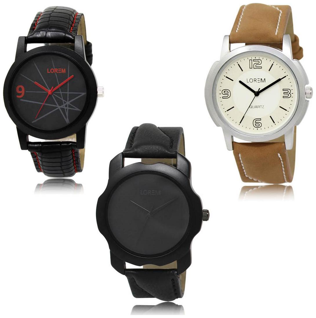 

LOREM LK-08-16-22 Multi Color Exclusive Designer Pack of 3 For Men watches