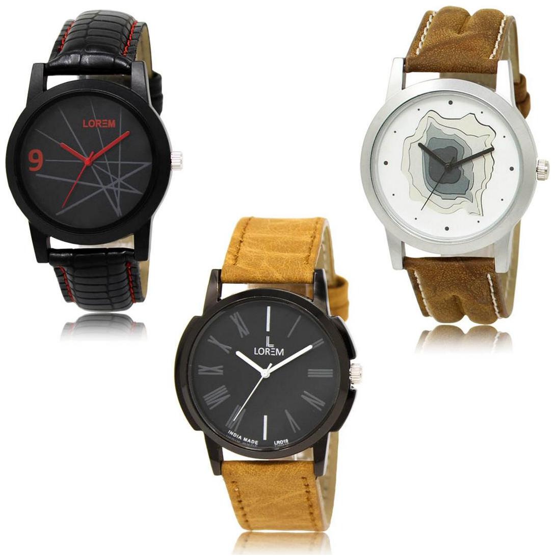 

LOREM LK-08-09-19 Brown Color Exclusive Designer Pack of 3 For Men watches