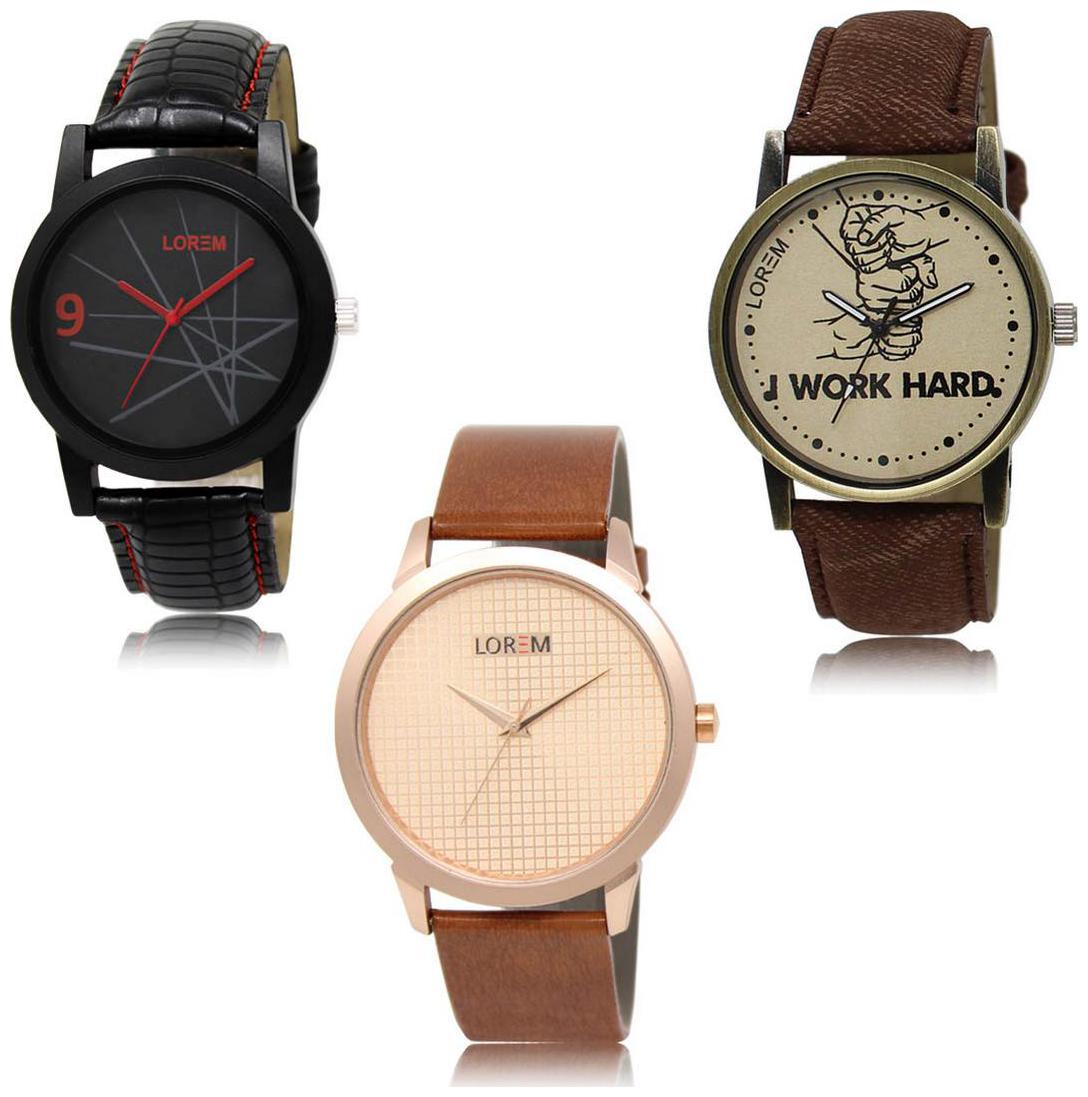 

LOREM LK-08-29-34 Brown Color New Stylish Precious Design Pack of 3 Men watches