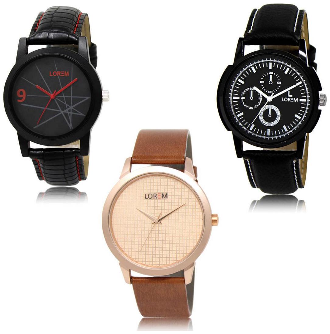 

LOREM LK-08-13-34 Multi Color New Stylish Precious Design Pack of 3 Men watches