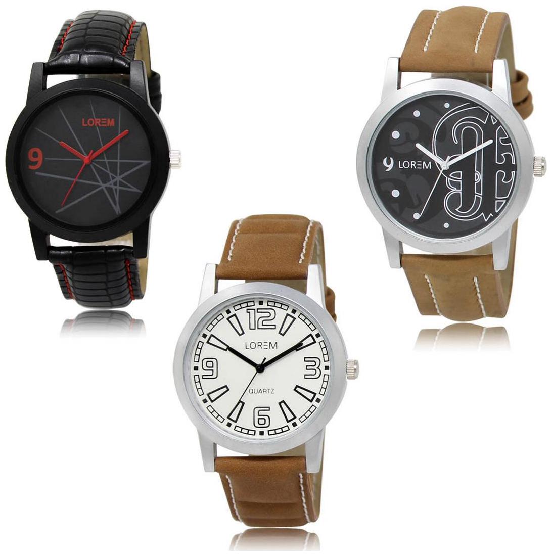 

LOREM LK-08-14-15 Brown Color Exclusive Designer Pack of 3 For Men watches
