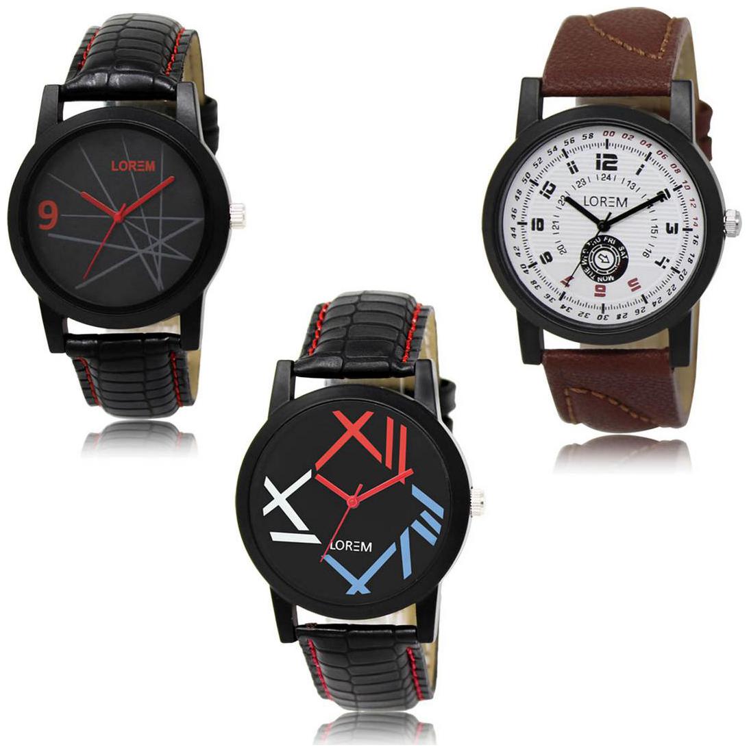 

LOREM LK-08-11-12 Multi Color Exclusive Designer Pack of 3 For Men watches