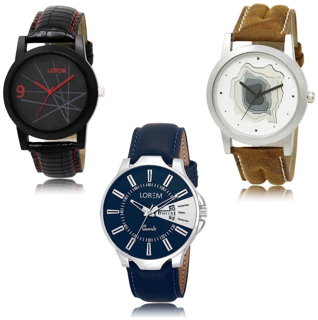 

LOREM LK-08-09-23 Day Date Function Exclusive Designer Pack of 3 For Men watches