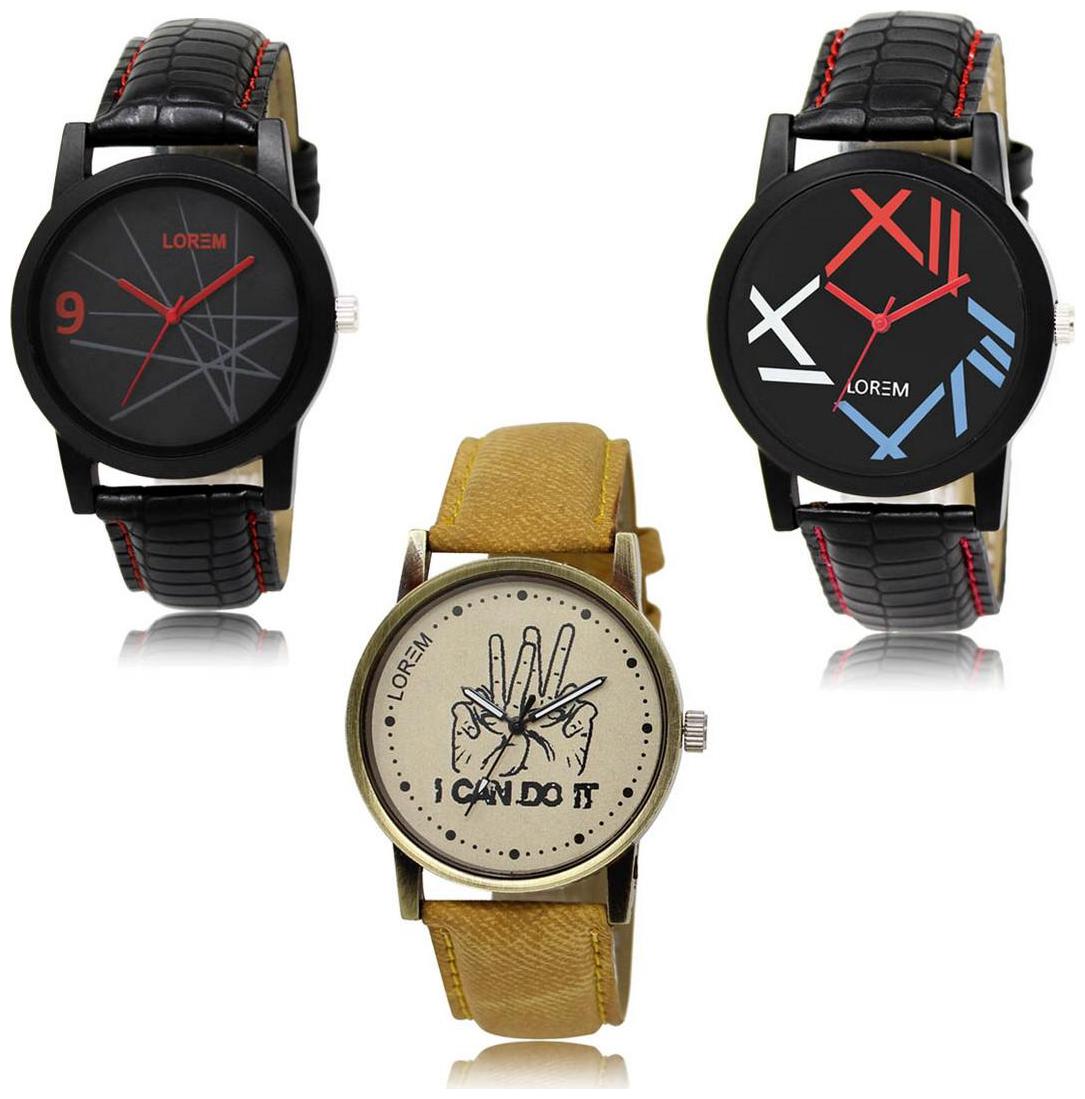 

LOREM LK-08-12-30 Multi Color Exclusive Designer Pack of 3 For Men watches