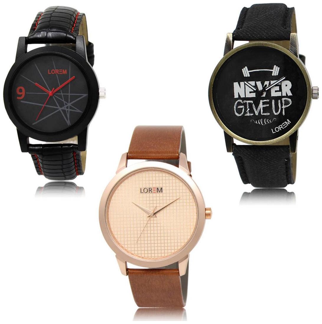 

LOREM LK-08-27-34 Multi Color Exclusive Designer Pack of 3 For Men watches