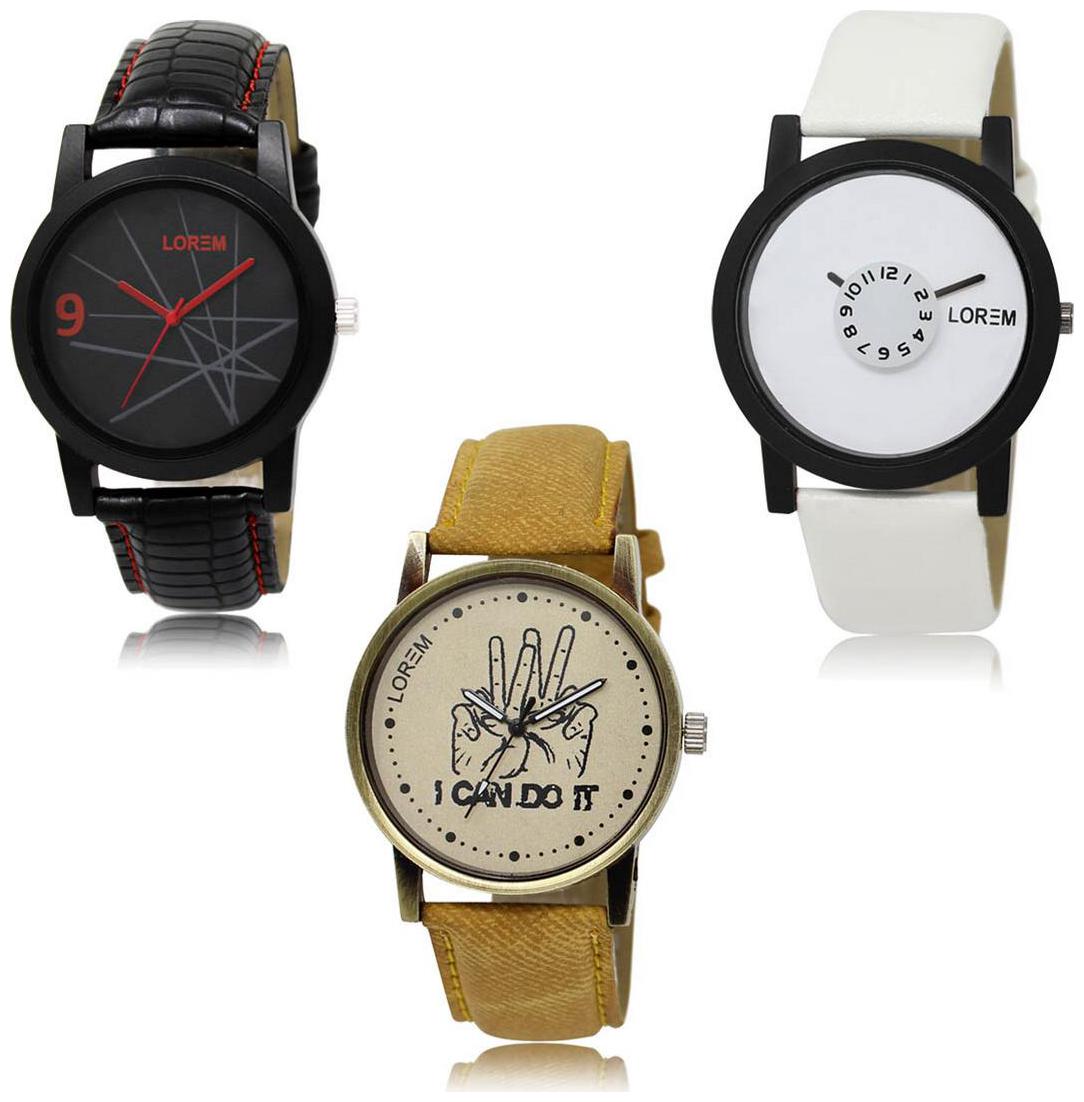 

LOREM LK-08-26-30 Multi Color New Stylish Precious Design Pack of 3 Men watches