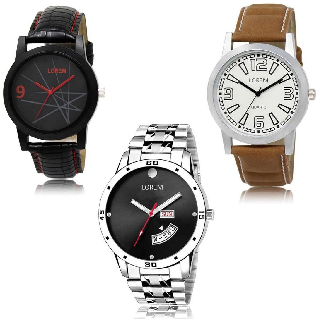 

LOREM LK-08-15-104 Day Date Function Exclusive Designer Pack of 3 For Men watches