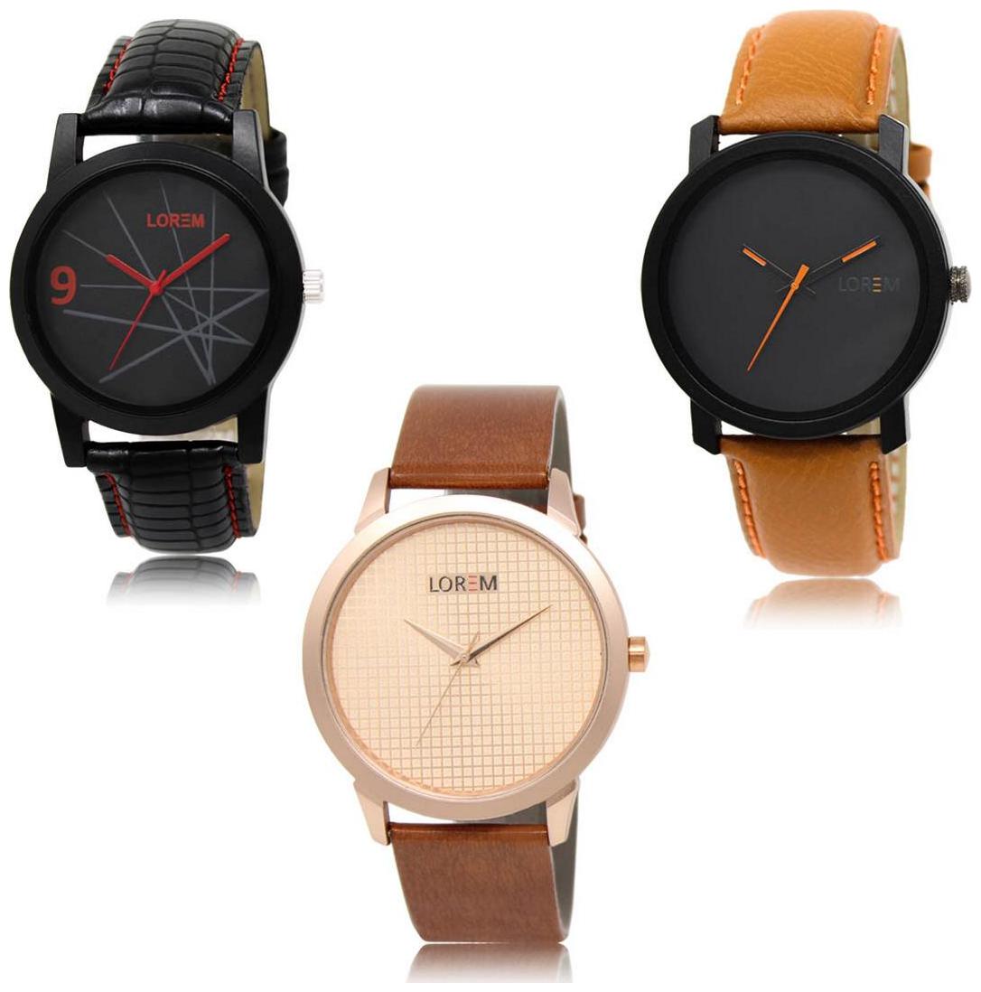 

LOREM LK-08-20-34 Multi Color Exclusive Designer Pack of 3 For Men watches