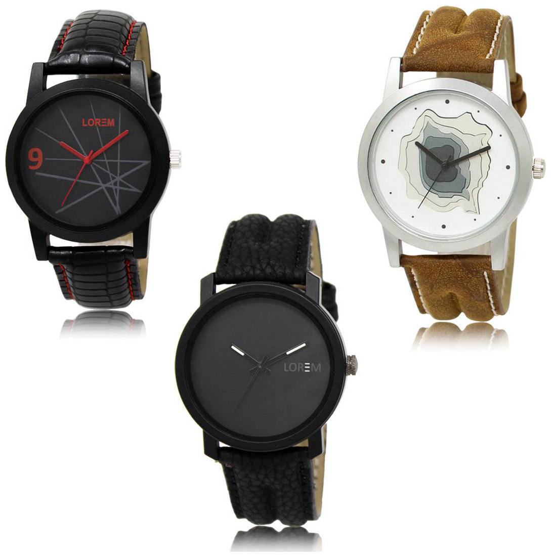

LOREM LK-08-09-21 Multi Color Exclusive Designer Pack of 3 For Men watches