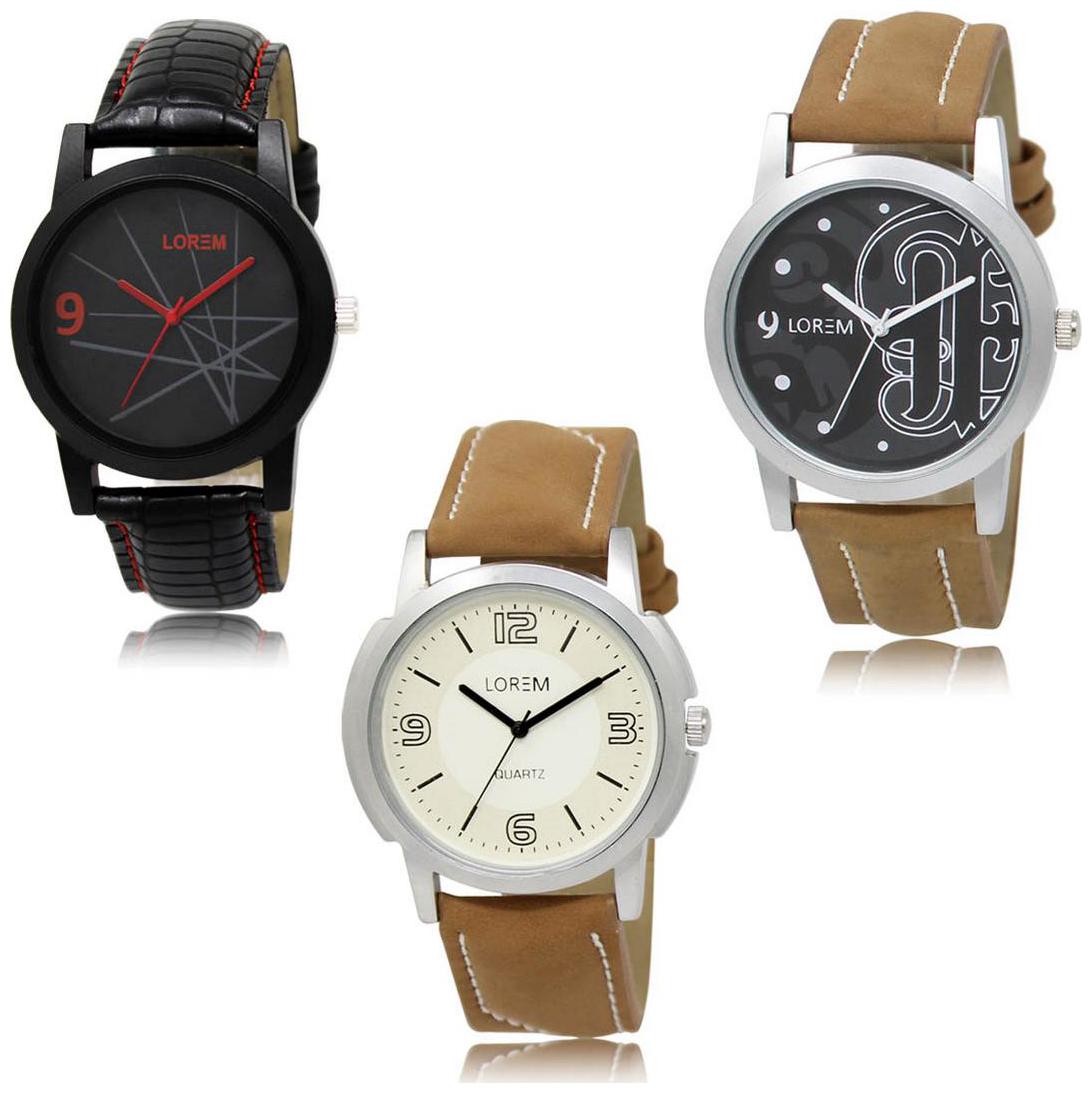 

LOREM LK-08-14-16 Brown Color New Stylish Precious Design Pack of 3 Men watches