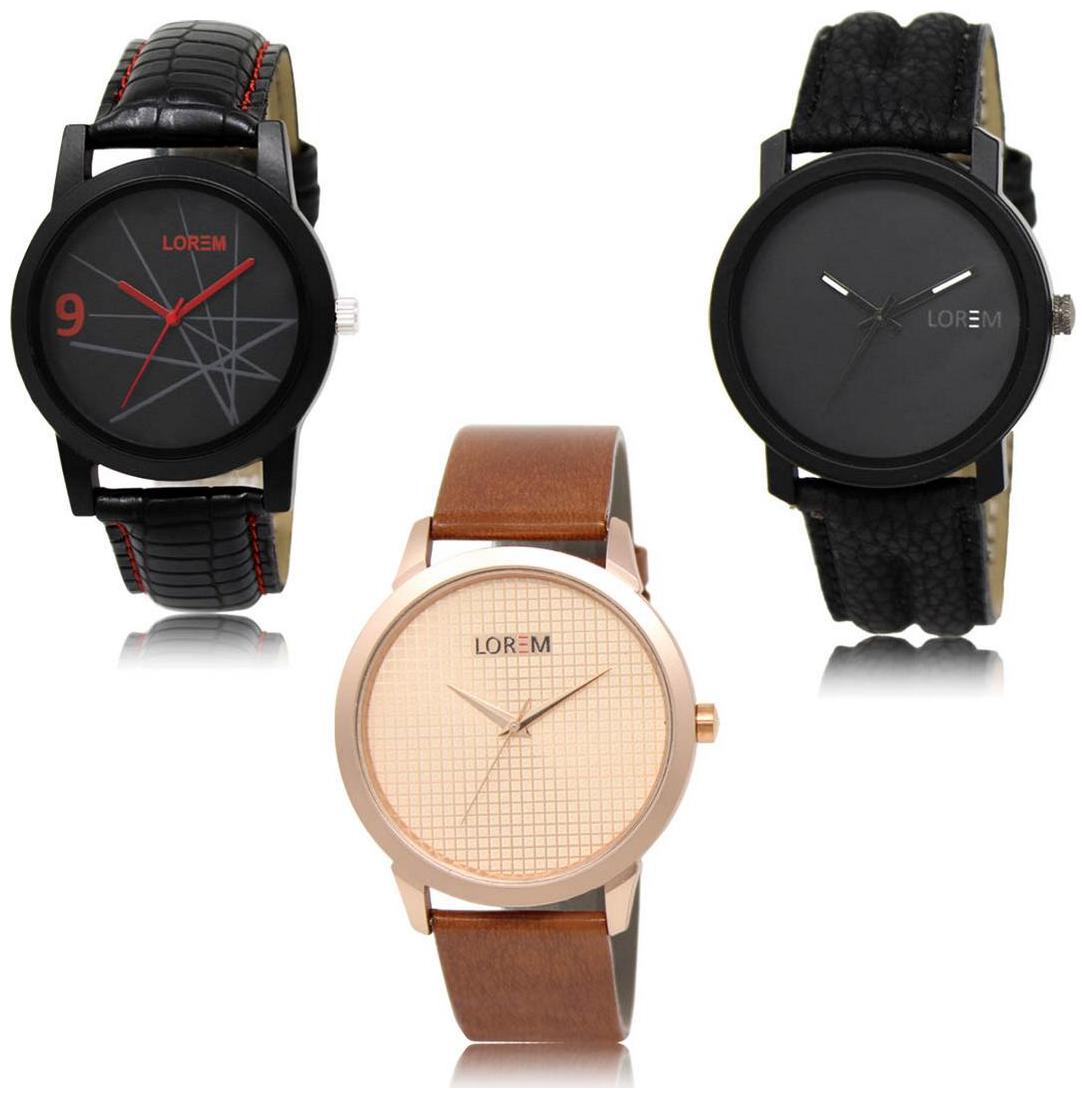 

LOREM LK-08-21-34 Multi Color New Stylish Precious Design Pack of 3 Men watches