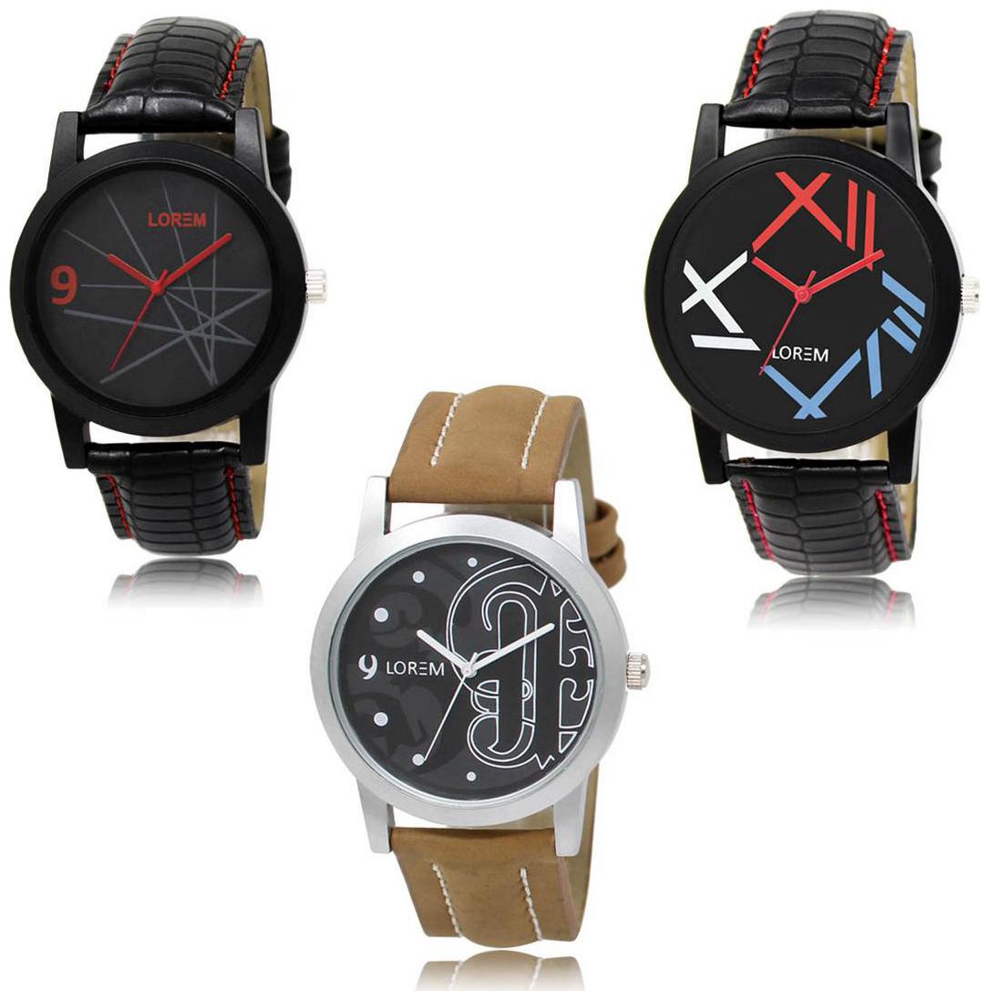 

LOREM LK-08-12-14 Multi Color Exclusive Designer Pack of 3 For Men watches