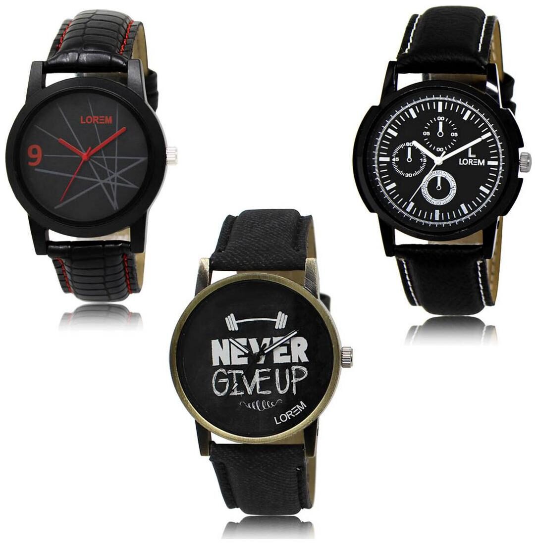 

LOREM LK-08-13-27 Black Color Exclusive Designer Pack of 3 For Men watches