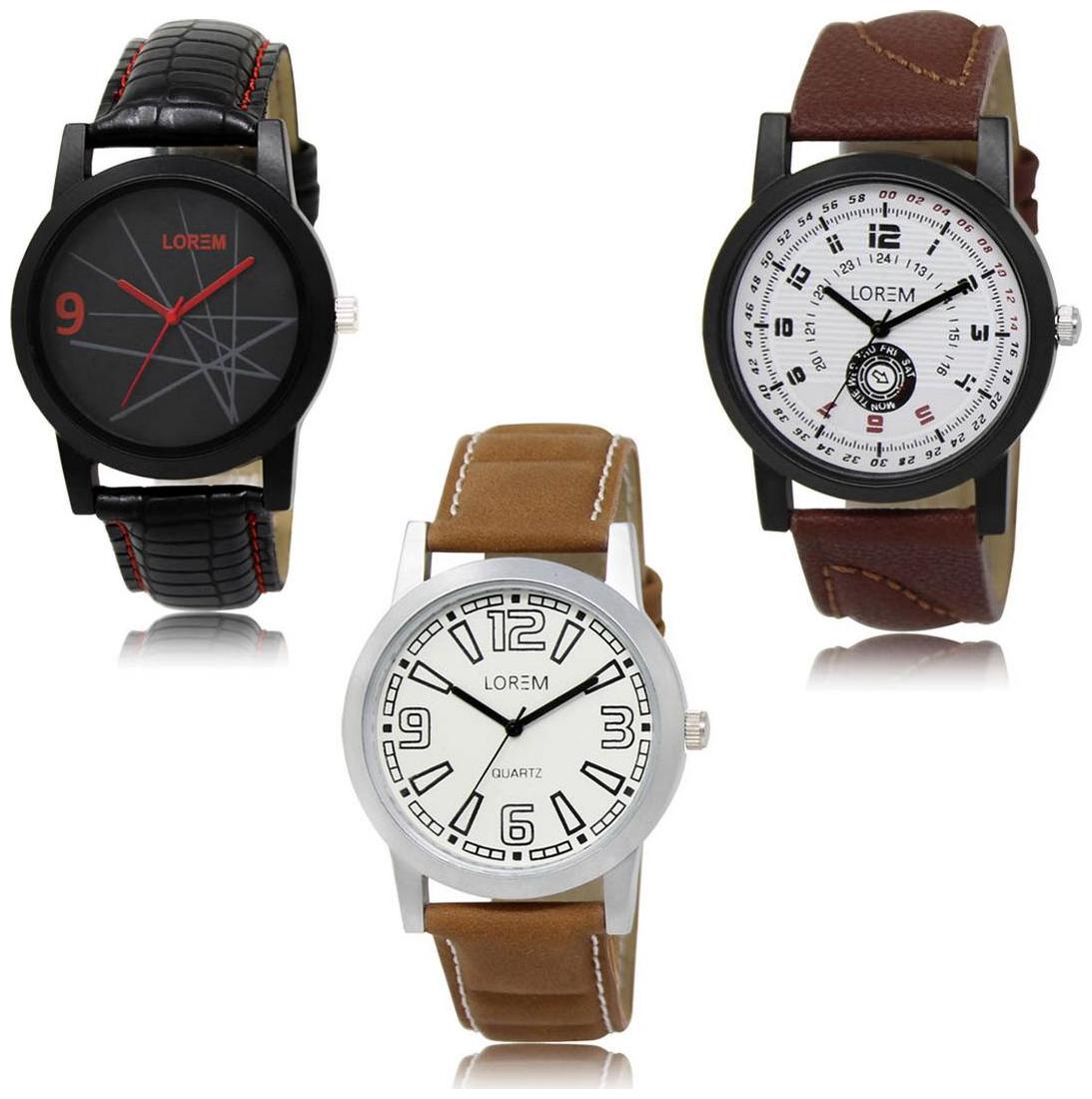 

LOREM LK-08-11-15 Brown Color New Stylish Precious Design Pack of 3 Men watches