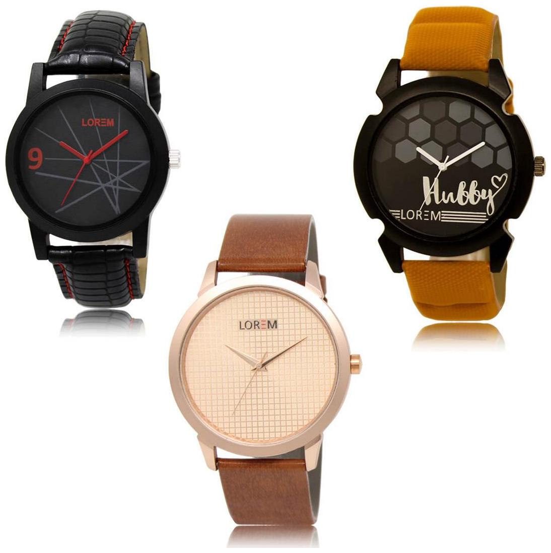 

LOREM LK-08-32-34 Multi Color Exclusive Designer Pack of 3 For Men watches