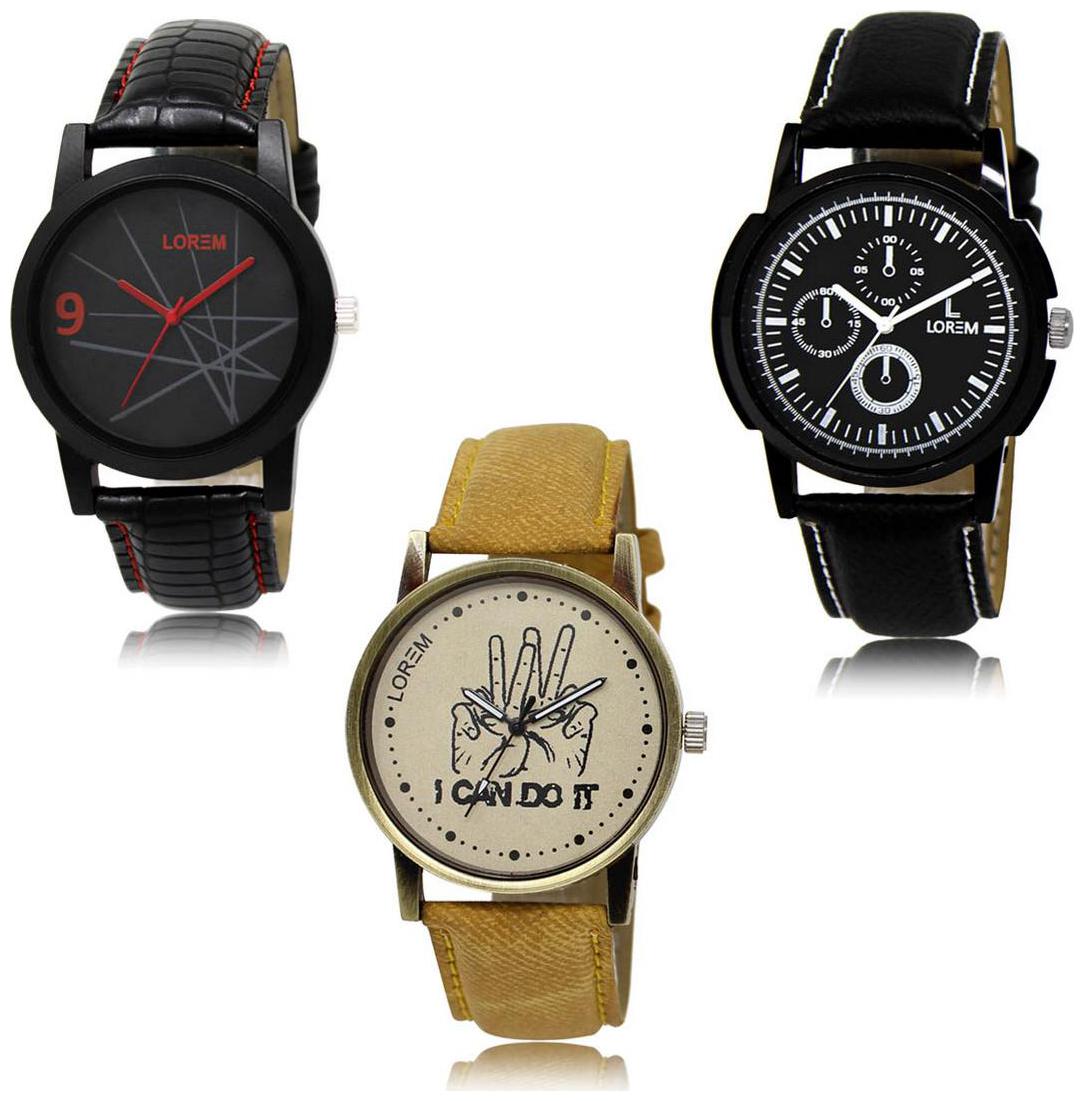 

LOREM LK-08-13-30 Multi Color New Stylish Precious Design Pack of 3 Men watches