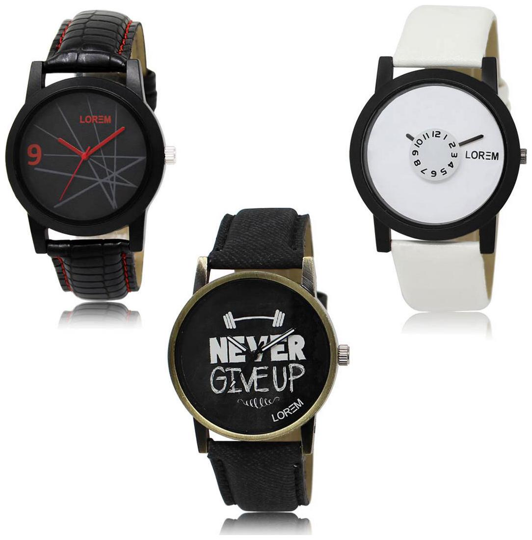 

LOREM LK-08-26-27 Multi Color Exclusive Designer Pack of 3 For Men watches