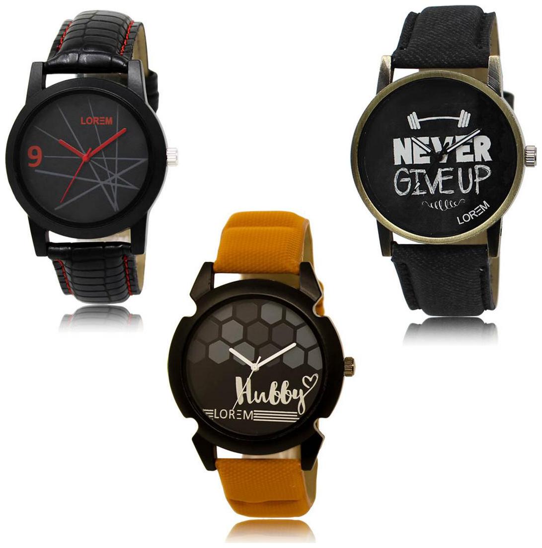 

LOREM LK-08-27-32 Multi Color Exclusive Designer Pack of 3 For Men watches