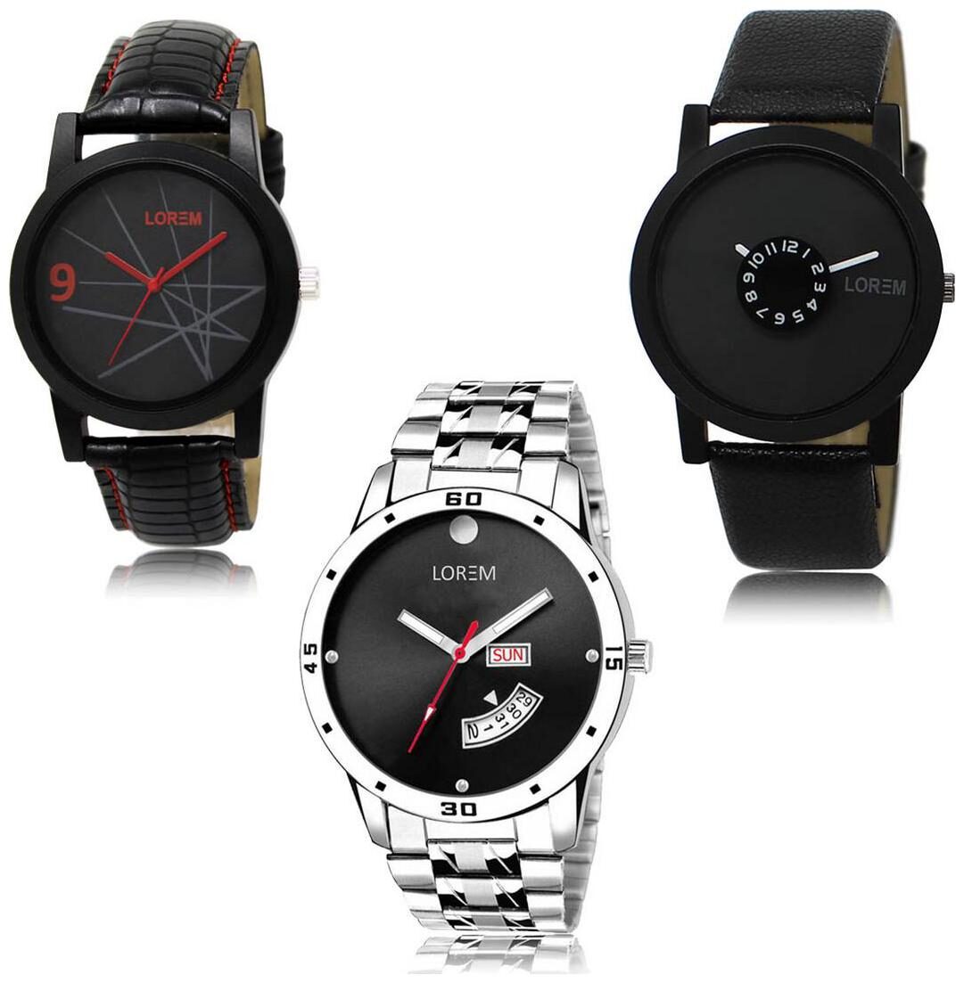 

LOREM LK-08-25-104 Day Date Function New Stylish Precious Design Pack of 3 Men watches