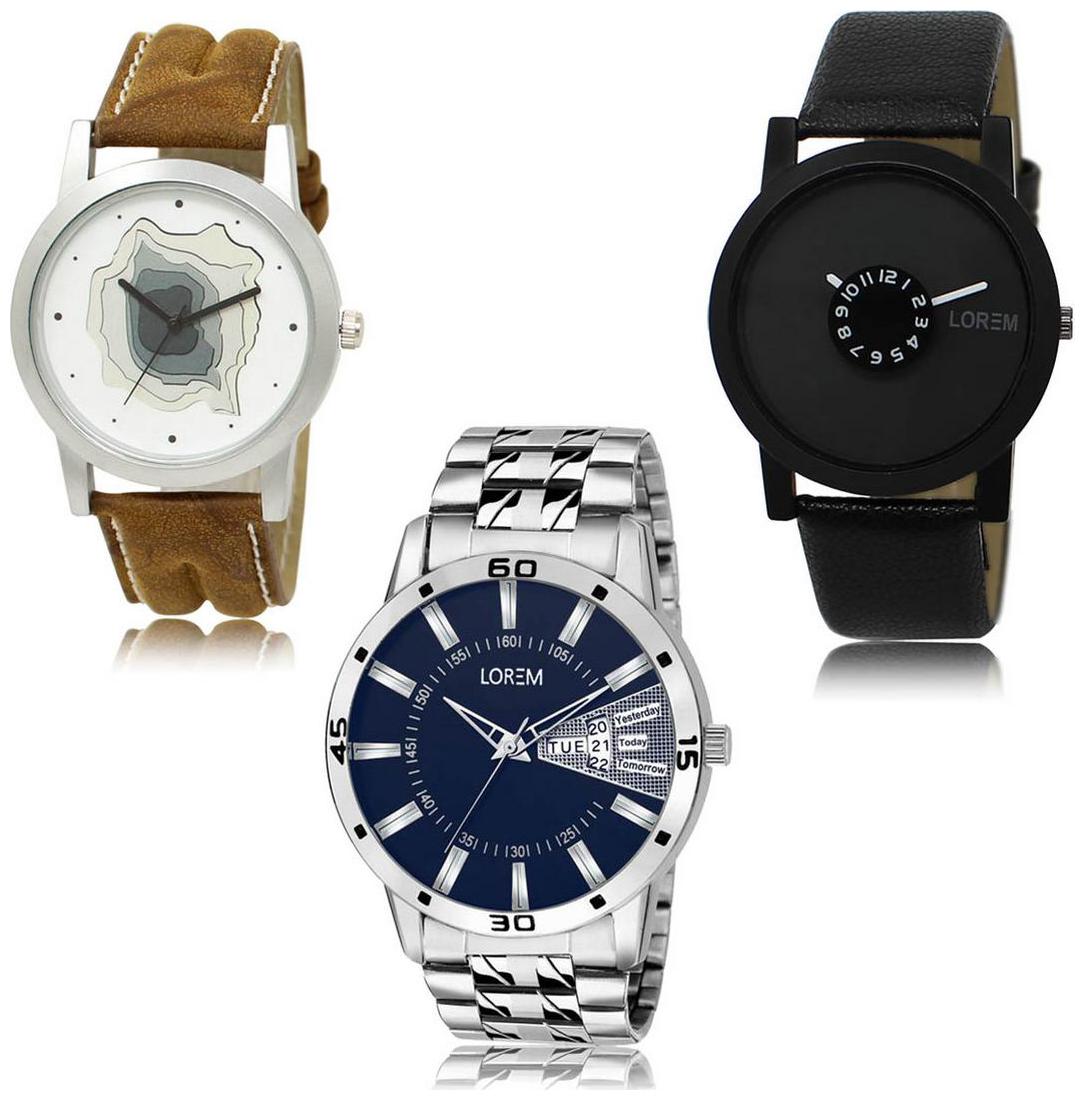 

LOREM LK-09-25-102 Day Date Function New Stylish Precious Design Pack of 3 Men watches