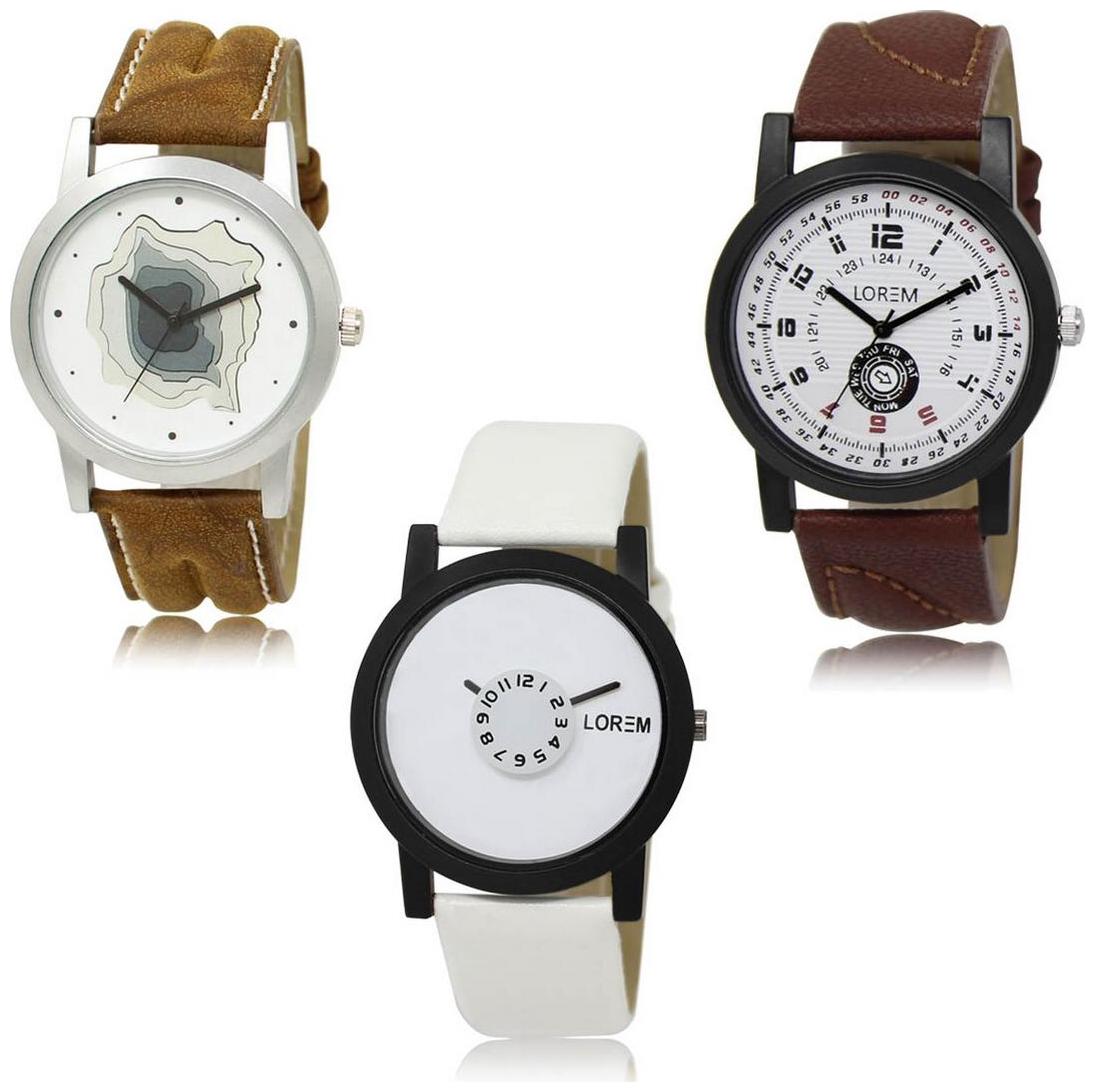 

LOREM LK-09-11-26 Multi Color Exclusive Designer Pack of 3 For Men watches