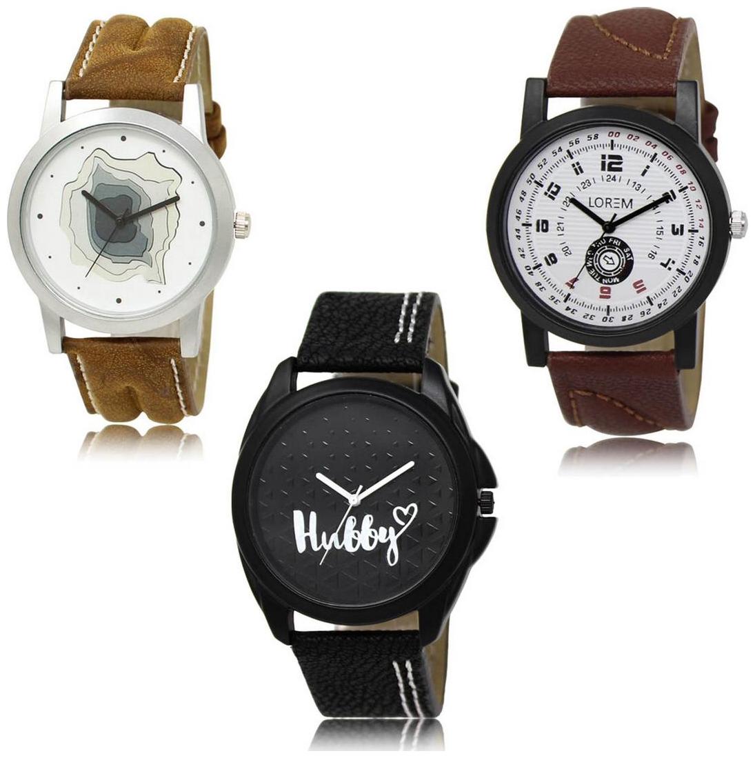

LOREM LK-09-11-31 Multi Color New Stylish Precious Design Pack of 3 Men watches