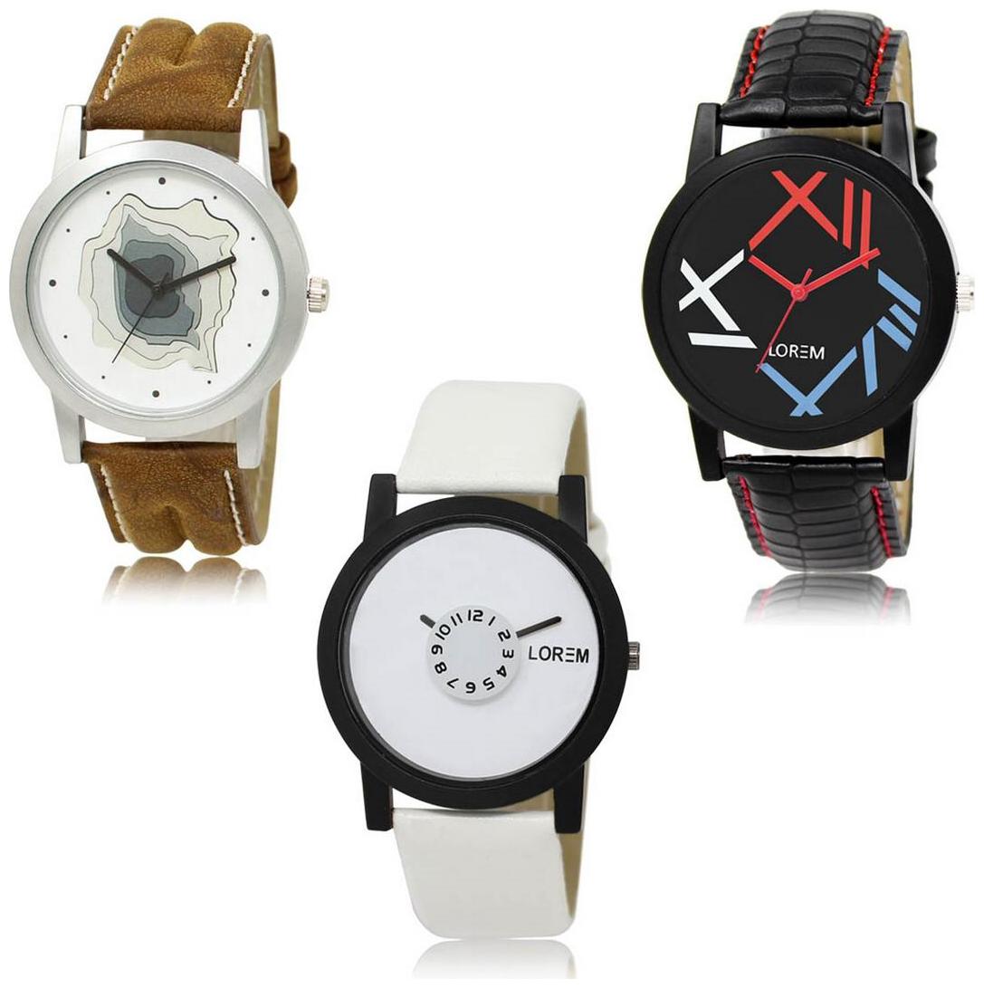 

LOREM LK-09-12-26 Multi Color Exclusive Designer Pack of 3 For Men watches